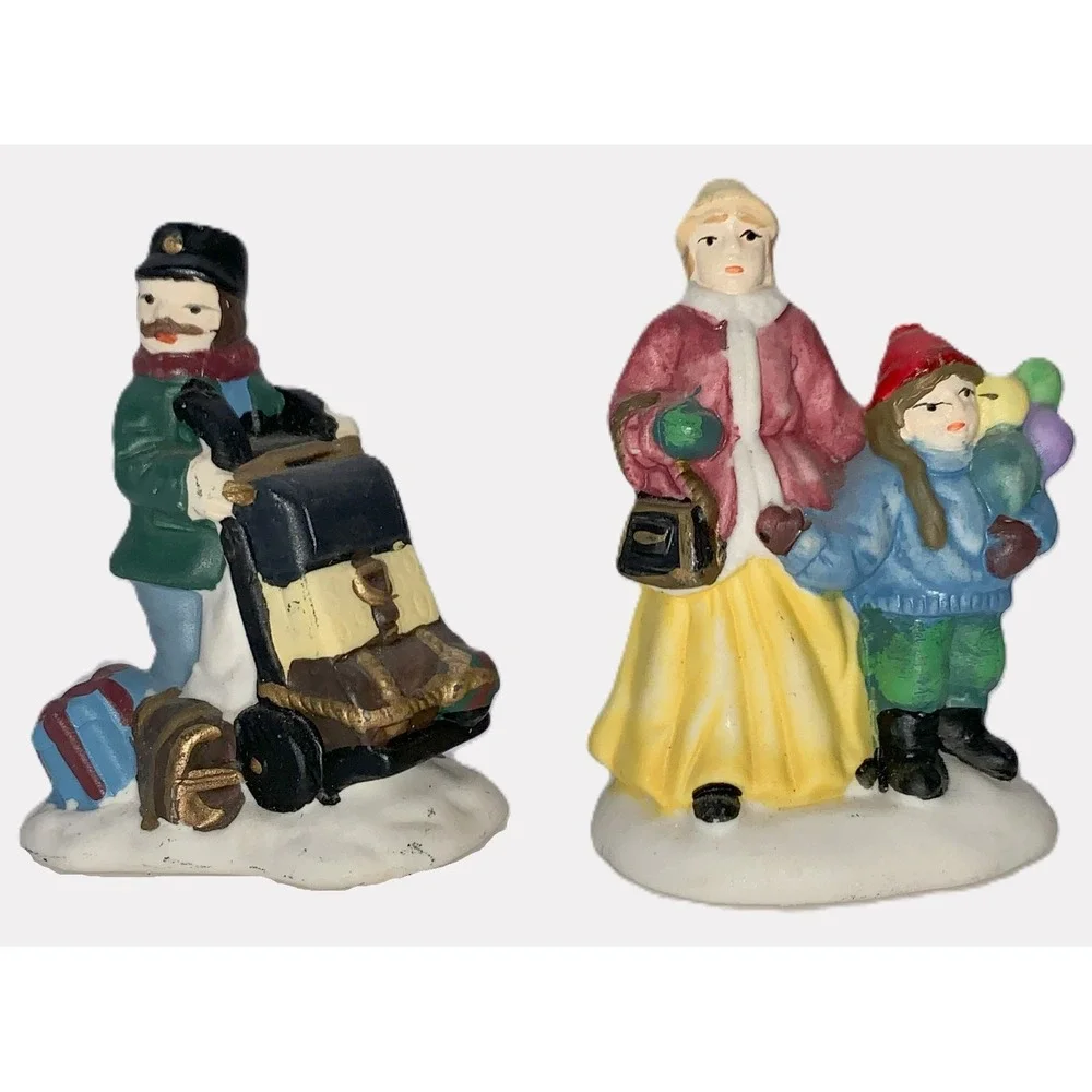 14 Christmas, Train Village Figures Oldtime Vendors Town Folk Porcelain Avg 2.5